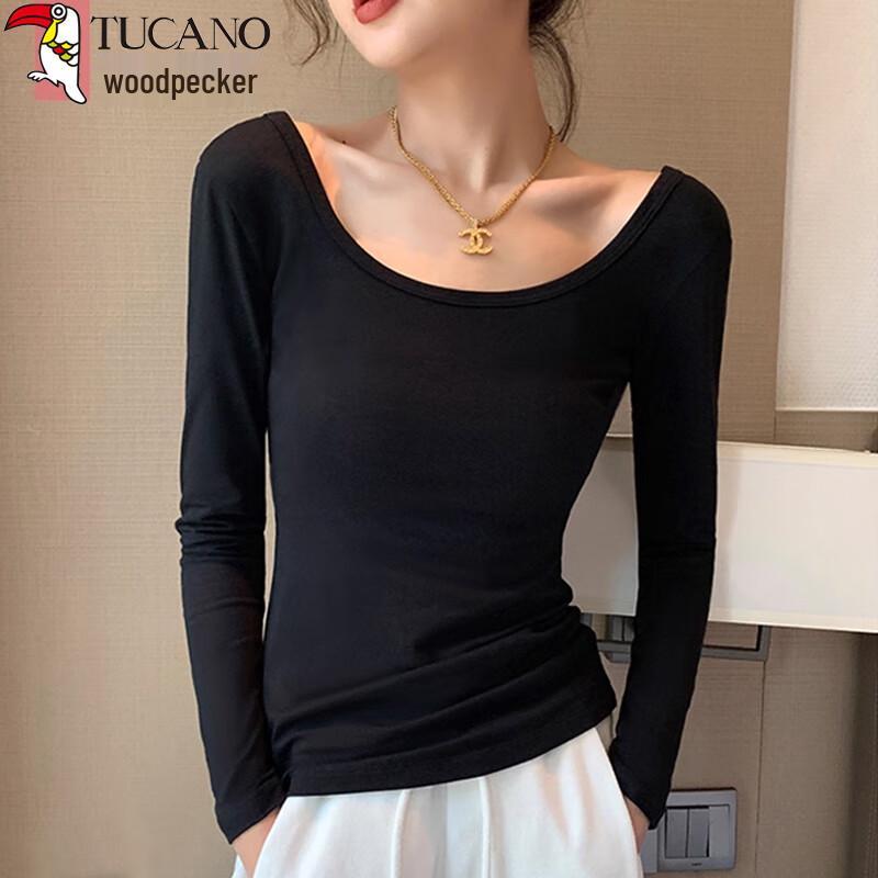 Woodpecker Women's Double U-Neck Long Sleeve Slim Fit Cotton Tee