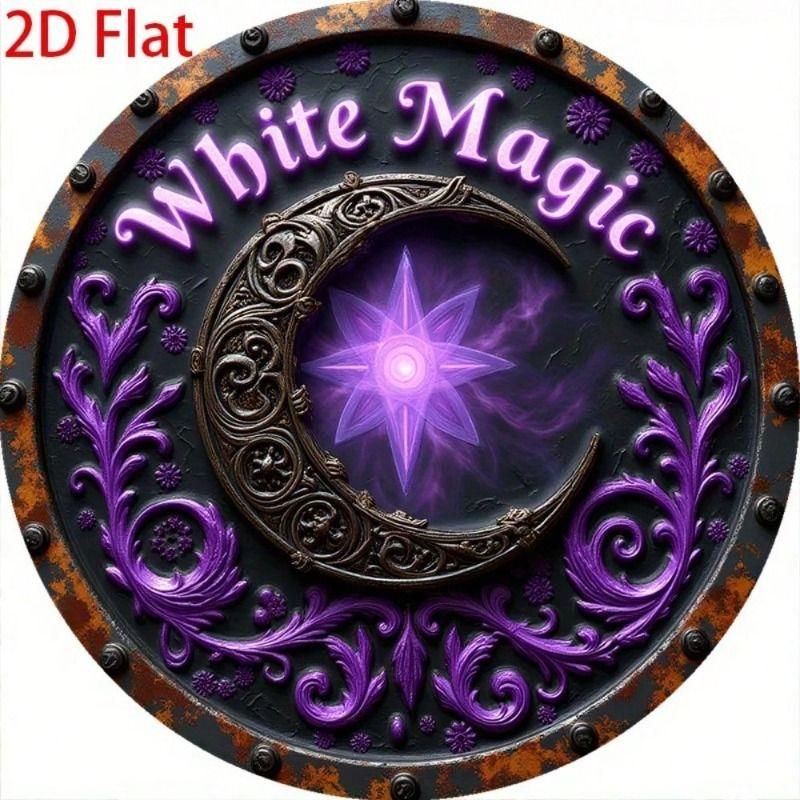 Round Metal Wall Art Purple Moon Stars Retro Embossed Poster 20.32 cm Living Room Decor
