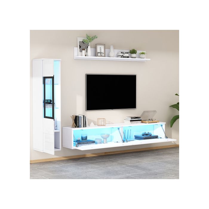 Ensemble Mural - MUVOE - Blanc - 1 X Armoire Murale - 1 X Étagère - 1 X Unité TV