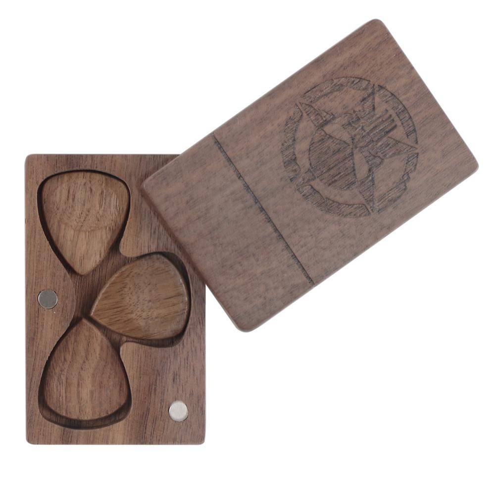 Wooden Color Wooden Guitar Pick Box 3 Compartments Guitar Pick Case Guitar Pick Box  For Guitarists