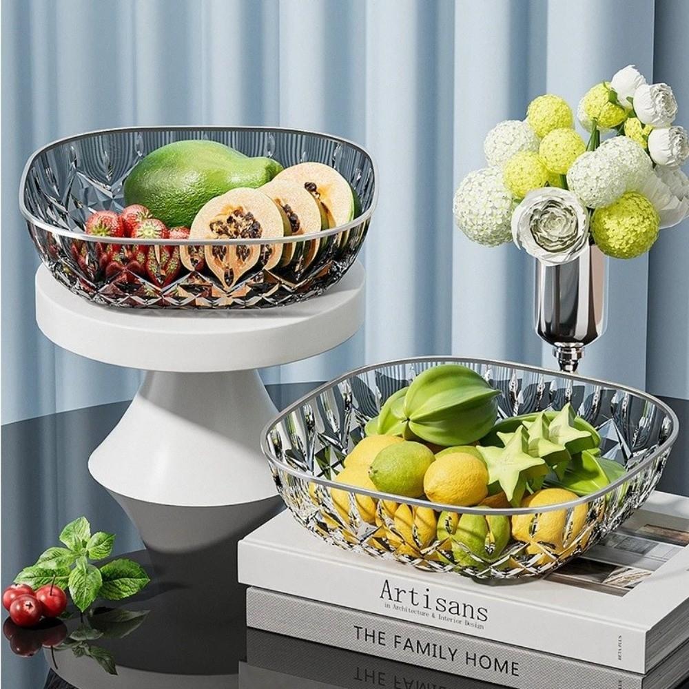 Golden Edge Dessert Biscuit Plate Square Transparent Fruit Tray Portable Snack Plates  Household