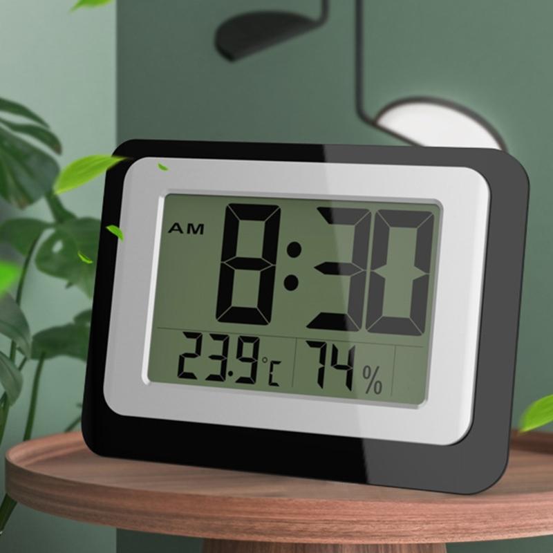 Digital Alarm Clock with Large LCD Display Backlight Temperature Hygrometer Monitor Flexible Mounting Option Easy Setups