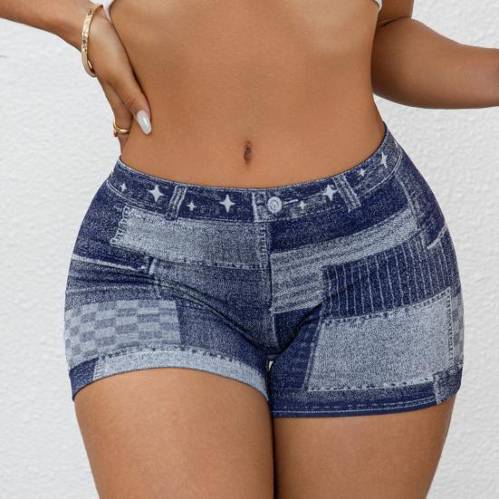 Women Shorts Elastic Tight Fit Imitation Denim Bottom Shorts Seamless Perfect Body Curve Shorts Daily Wear