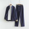 Herren Chinesischer Tang-Anzug: Frühlings-/Herbst-Baumwoll-Leinen-Set mit Froschknöpfen - Retro Mönch Teezeremonie Hanfu Robe.