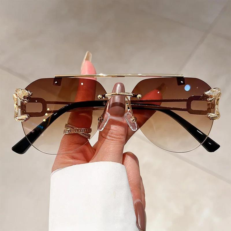 Sunglasses Women Luxury Rimless Retro Fashion Sunglasses Lunette Oversized Shades De Soleil Femme Gafas De Sol Mujer Lentes