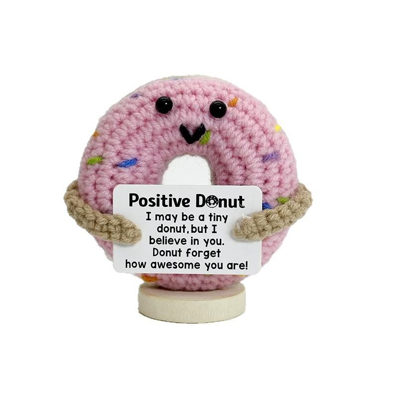 Positive Energy Doughnut Hug Pocket Mini Handmade Knitting Doughnut Doll With Card Funny Christams Gift Home Room Decoration