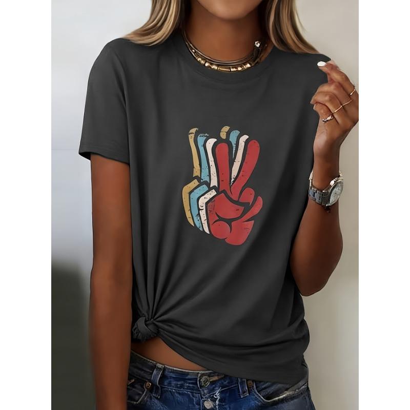 Spring and Summer Women s Clothing, Fashionable Printed T-shirts, Casual Short-sleeved Crew Neck Tops S