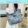 Large Capacity Canvas Tote Bag For Women With Stylish Streetwear Design In Gray Brown And Blue