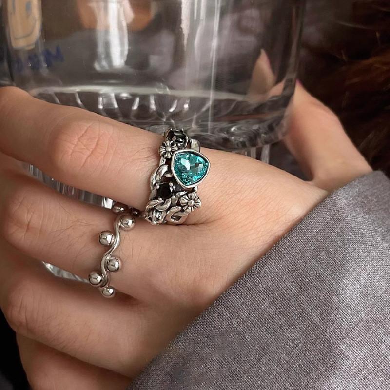 Aged Copper Vintage Adjustable Open Ring With Unique Zircon Stone For Women