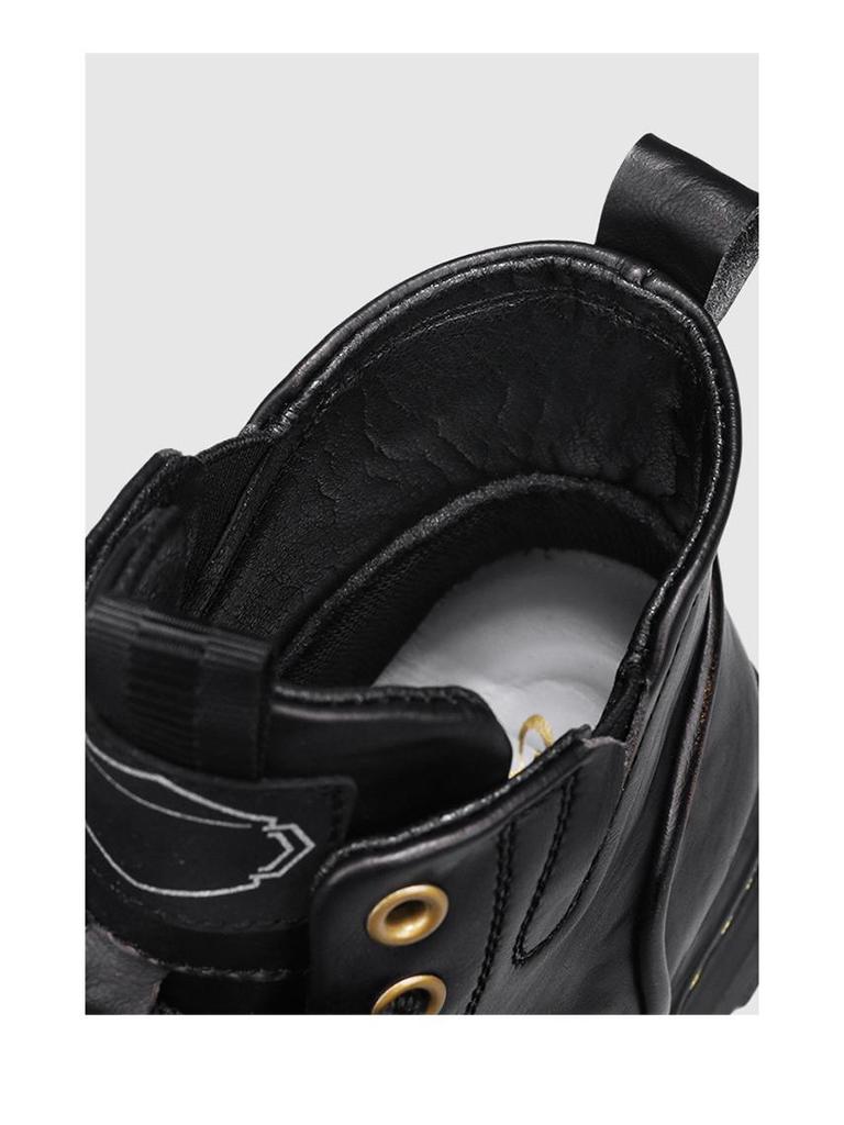 Herren Retro Martin Stiefel: Echtleder, Höhenvergrößernd, Dicksohlig, Mid-Top, Distressed Outdoor-Arbeitsstiefel