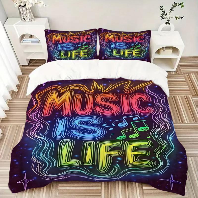 3pcs Music, Life Duvet Cover Set, Soft Comfortable Duvet Cover,Guest Room (1*Duvet Cover + 2*Pillowcase, Without Core) Yy251104100
