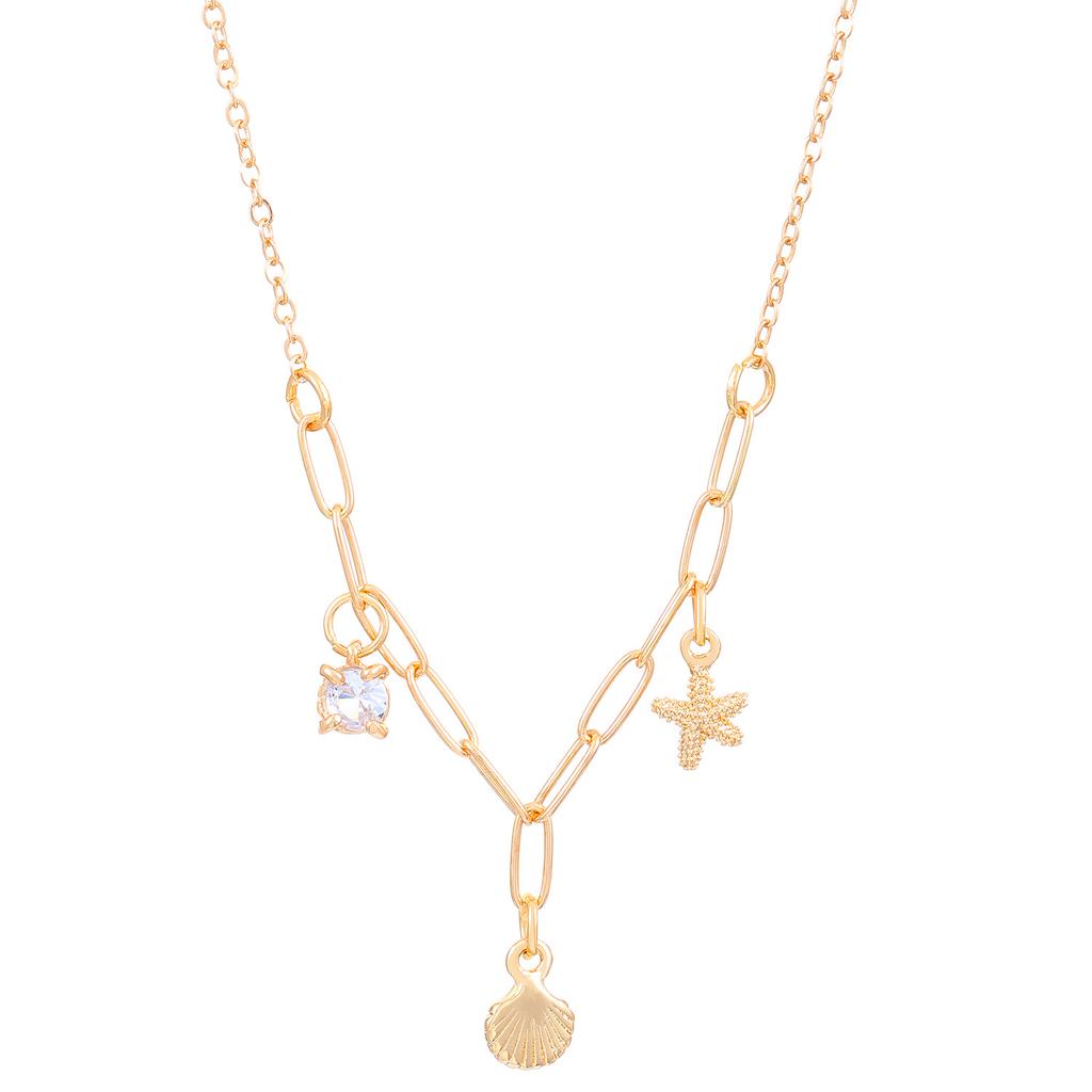 2026 Alloy Starfish & Shell Pendant Necklace for Women Inlaid Zircon INS Trend Simple Fashion Clavicle Chain Jewelry