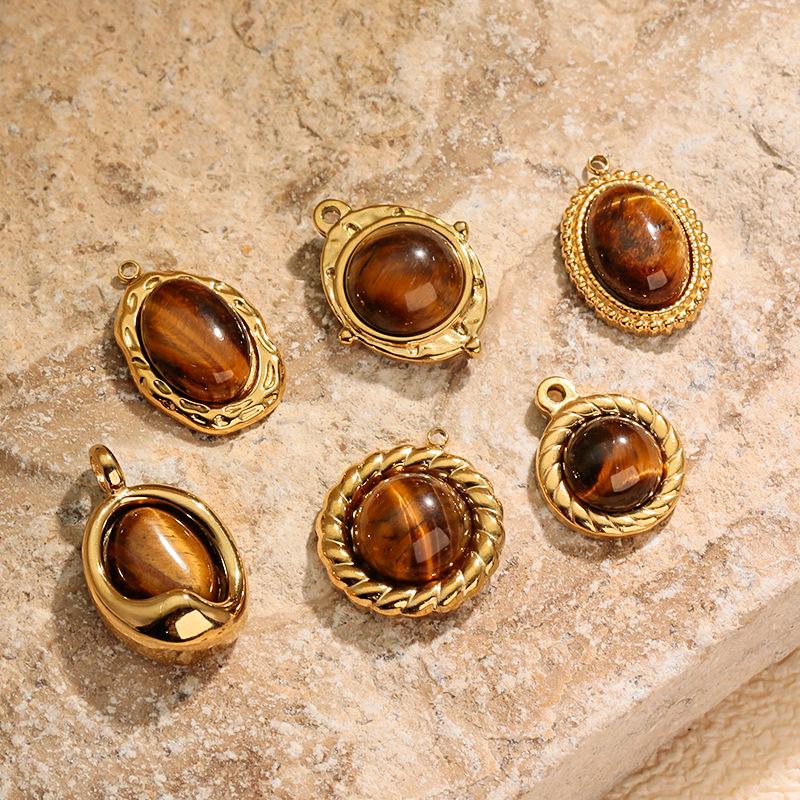 Stainless Steel Tiger Eye Oval Pendant & Earrings Set