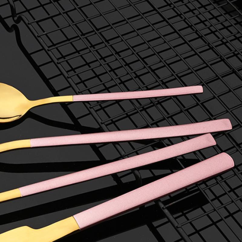 24 ks Moderní jídelní sada Nerezová sada nádobí Modrá Zlatá Nůž Vidlička Lžíce Čajová lžička Kuchyňská sada příborů