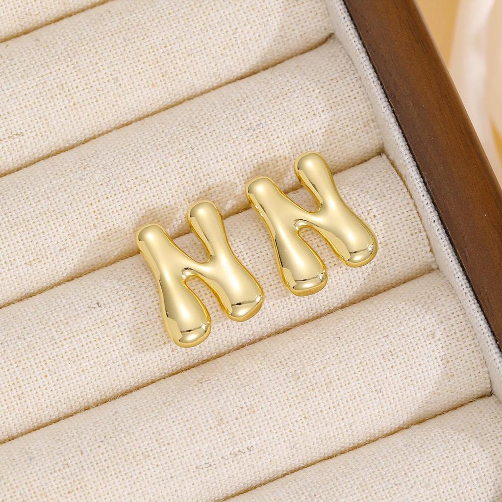 18K Polished Cute Bubble 26 Alphabet Stud Earrings - Minimalist Ear Jewelry