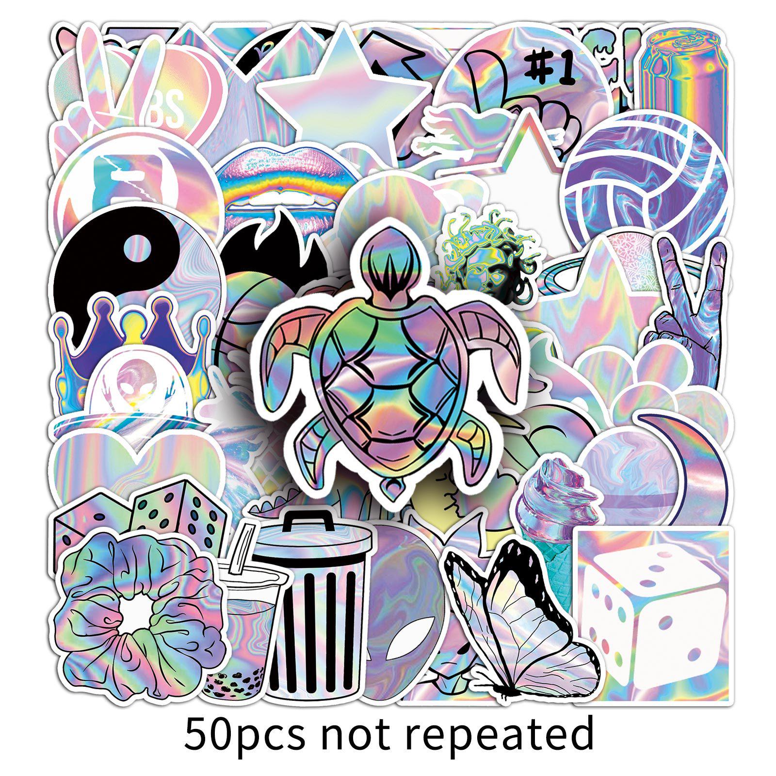 50 Holographic Waterproof Laser Stickers for Journals, Cars, and Skateboards.