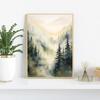 Watercolor Foggy Forest Mountain Trees Pine Posters and Prints Canvas Painting Green Wall Art Picture for Living Room Home Decor