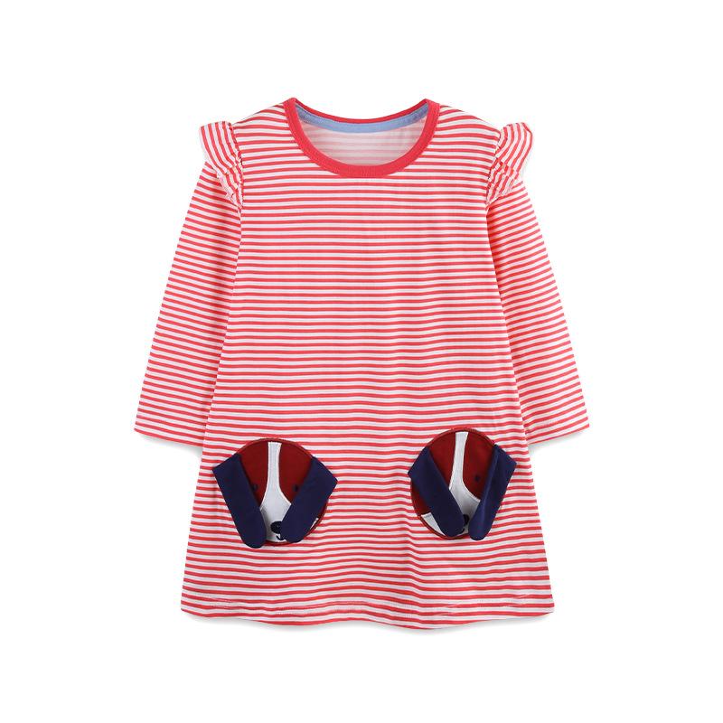 Autumn European Style Girls  Striped Princess Dress with Dog Patch 2Y (90 cm)