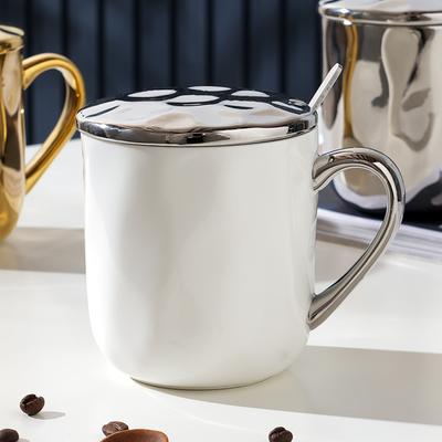 Tazza in Ceramica Stile Europeo con Coperchio e Cucchiaino Tazza di Alto Valore Grande Capacità Resistente alle Alte Temperature Set Tazza Domestica Piccolo Regalo