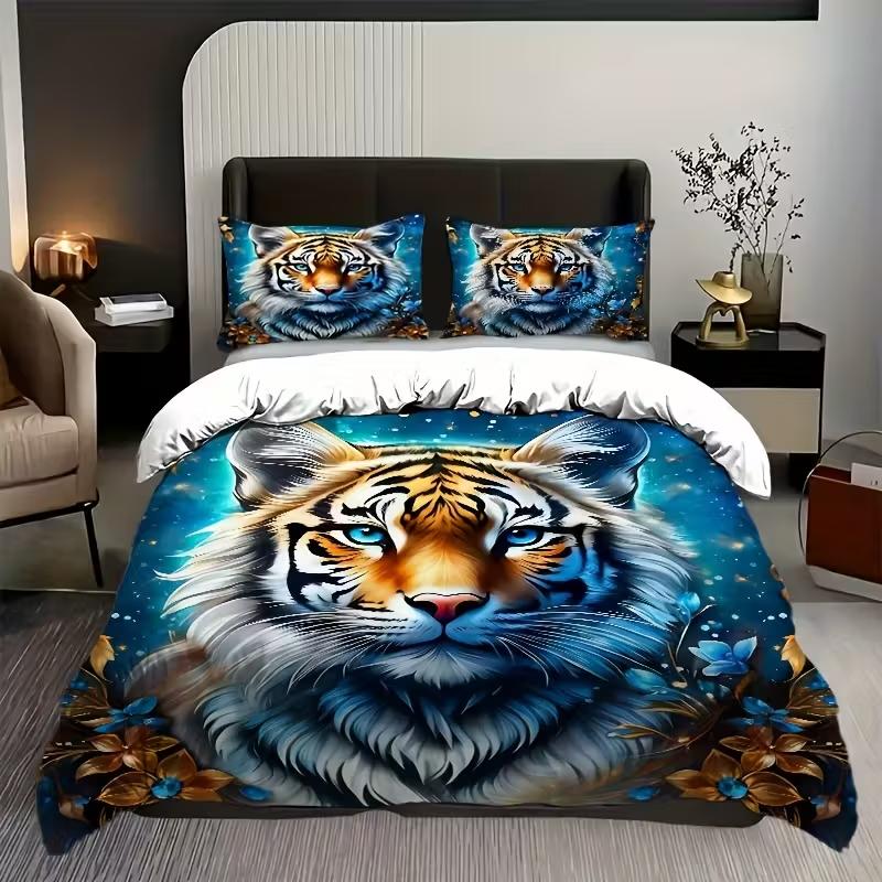 

3Pcs Kids Tiger Duvet Cover Set Soft Comfortable Duvet Cover For Bedroom Room Children Gifts Bedroom Decor 135x200cm 3PCS бежевый