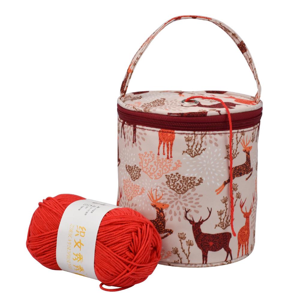 Yarn Storage Bag Storage Bucket Bag Handmade Crochet Bag Wristlet Bag Portable with Built-in Holes Travel-Friendly
