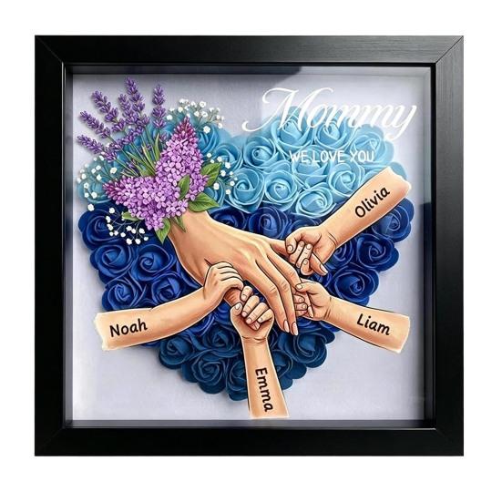 

Personalized Mommy Holding Hands Shadow Box with Ring And Manicure, Custom Names Floral Heart Picture Frame, Mother s Day Gifts for Mom Grandma S H чёрный