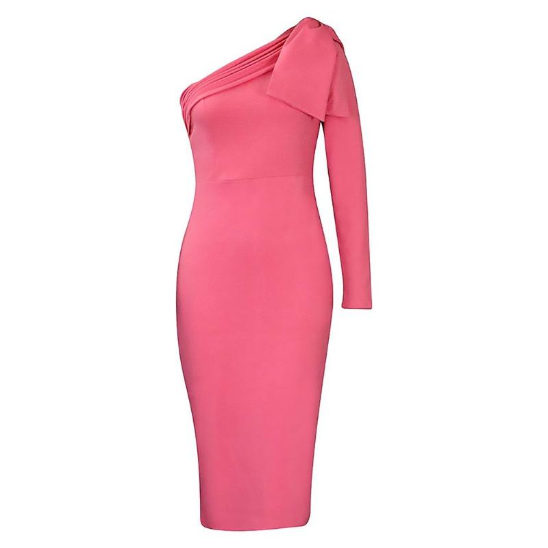 Women's clothing autumn and winter new fashion temperament slim slanted shoulder sexy dress