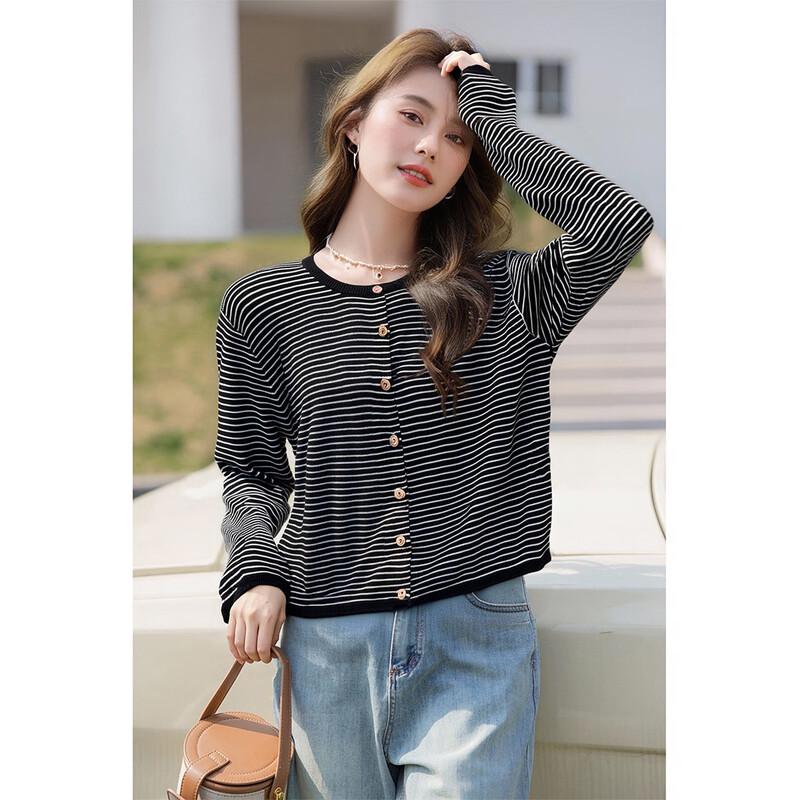 Mocana Women's Urban Casual Long Sleeve Striped Knit Top MKNJD3666