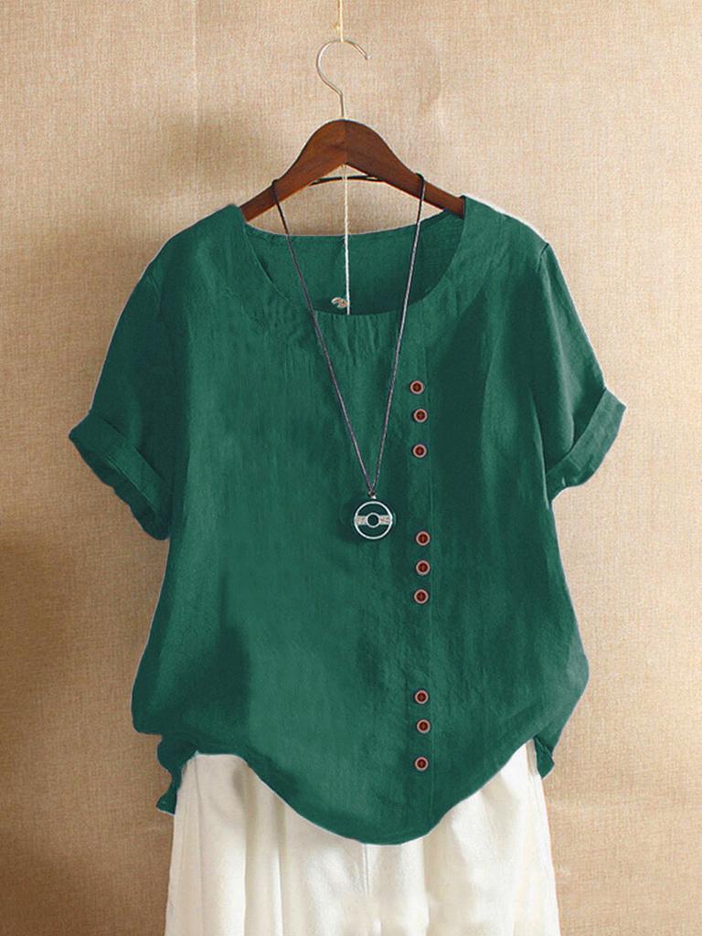 Women's Cotton Linen Casual Loose Fit Pure Cotton T-Shirt