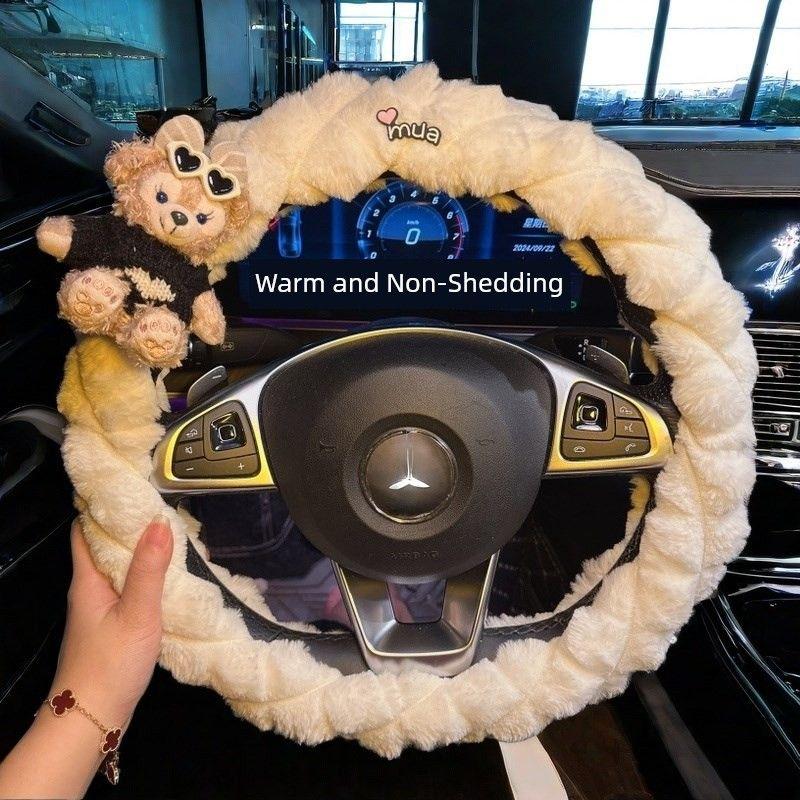 New Car Steering Wheel Cover Winter Plush Cute Warm Women's Cartoon High-End Trendy Goddess Steering Wheel Cover