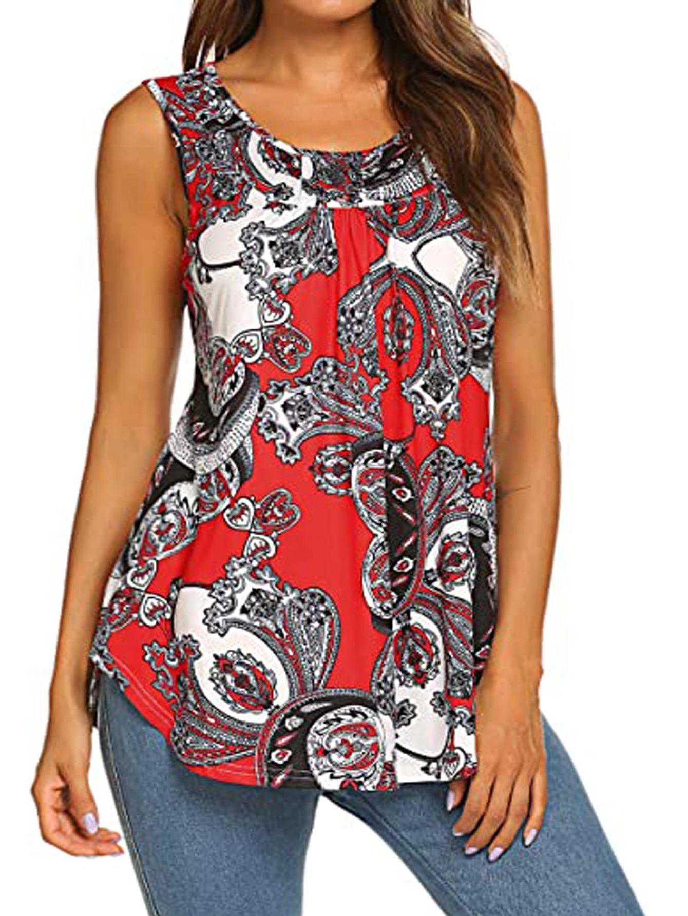 

Summer Pleated Sleeveless Printed Camisole XL червоний