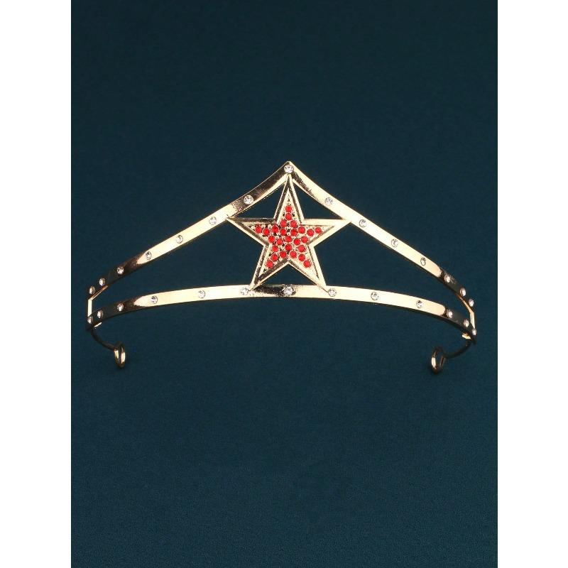 

Fashionable European & American Five-Pointed Star Alloy Crown, Multiple Colors Available, Girls Birthday Party Gold Background With Red Diamonds