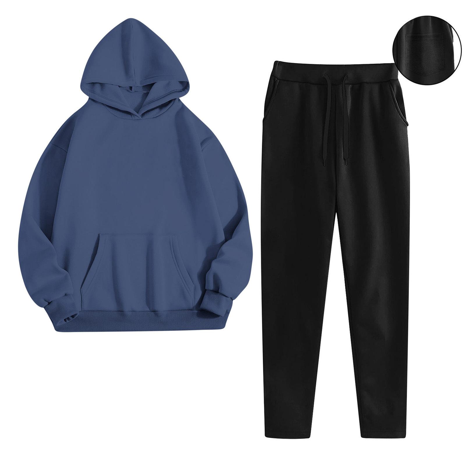 

Women s Fashionable Relaxed-Fit Hooded Sweatshirt With Pockets And Fleece-Lined Trousers Set S