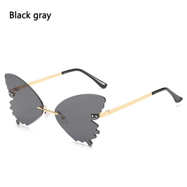 

Летние женские солнцезащитные очки без оправы с бабочкой в ​​стиле ретро, ​​солнцезащитные очки в металлической оправе для вечеринки, очки с защитой от ультрафиолета, милые уличные очки черный серый