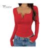 Lightweight Long Sleeve Shirt Women Tops Regular Fit V Neck Lace Stitching Office Wear Blouse Pullover Solid Color Autumn Winter Daily Dressy Top