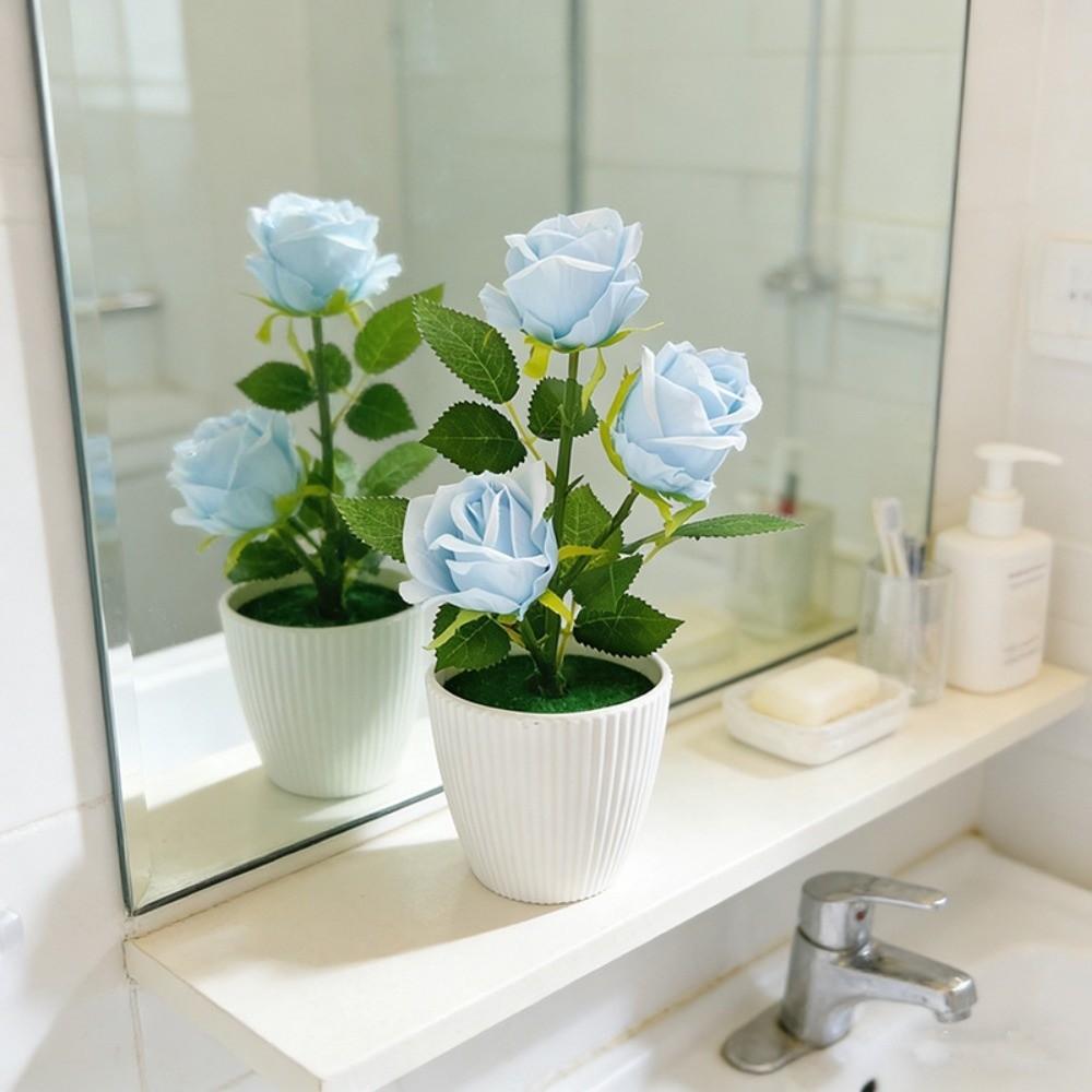 Fleurs Artificielles Roses Rouges en Pot Plantes Artificielles Simulées Multi-Fleurs Faux Plantes Blanc Pot à Fleurs Bonsaï Ornements de Salon