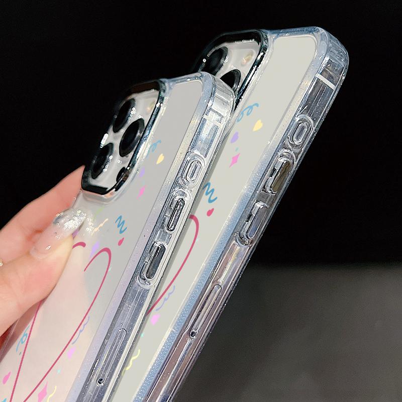 Silky Love Hearts Pattern Case For iPhone 17 Pro Max Plating Lens Frame Clear Soft Cover For iPhone 16 15 14 13 Pro Max 11 16E 17E