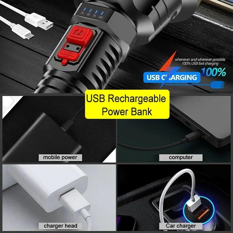 100000LM P700 High Power LED Flashlight Rechargeable LED Torch 1000m Lighting Light Waterproof Outdoor Camping Lamp Hunting