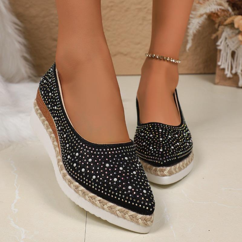 Tacchi da Donna a Punta Larga, Zeppe Moda a Colore Unico, Scarpe Europee Rialzanti per Donne