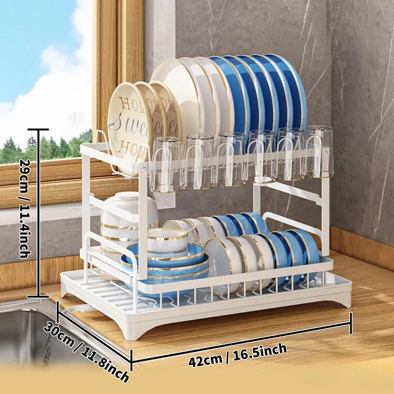 Bowl Drain Rack Bowls Chopsticks Tabletop Storage Rack Double Layers Countertop Organizer Shelf  Kitchen Accessories Organizer