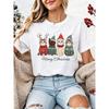 Women Christmas T‑Shirt Meowy Christmas Cute Cat Xmas Sweater Hat Reindeer Print Short Sleeve Casual Holiday Party Tee Tops Gift