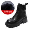 2026 autumn and winter new thick-soled thick-heeled leather British style showing feet small velvet Martin boots women's retro short boots