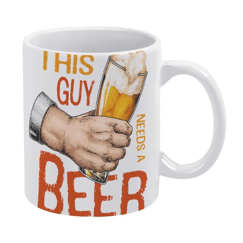 1pc 11oz Ceramic Mug with Double-Sided Print for Beer Fans, Fun Daily Coffee Drinkware