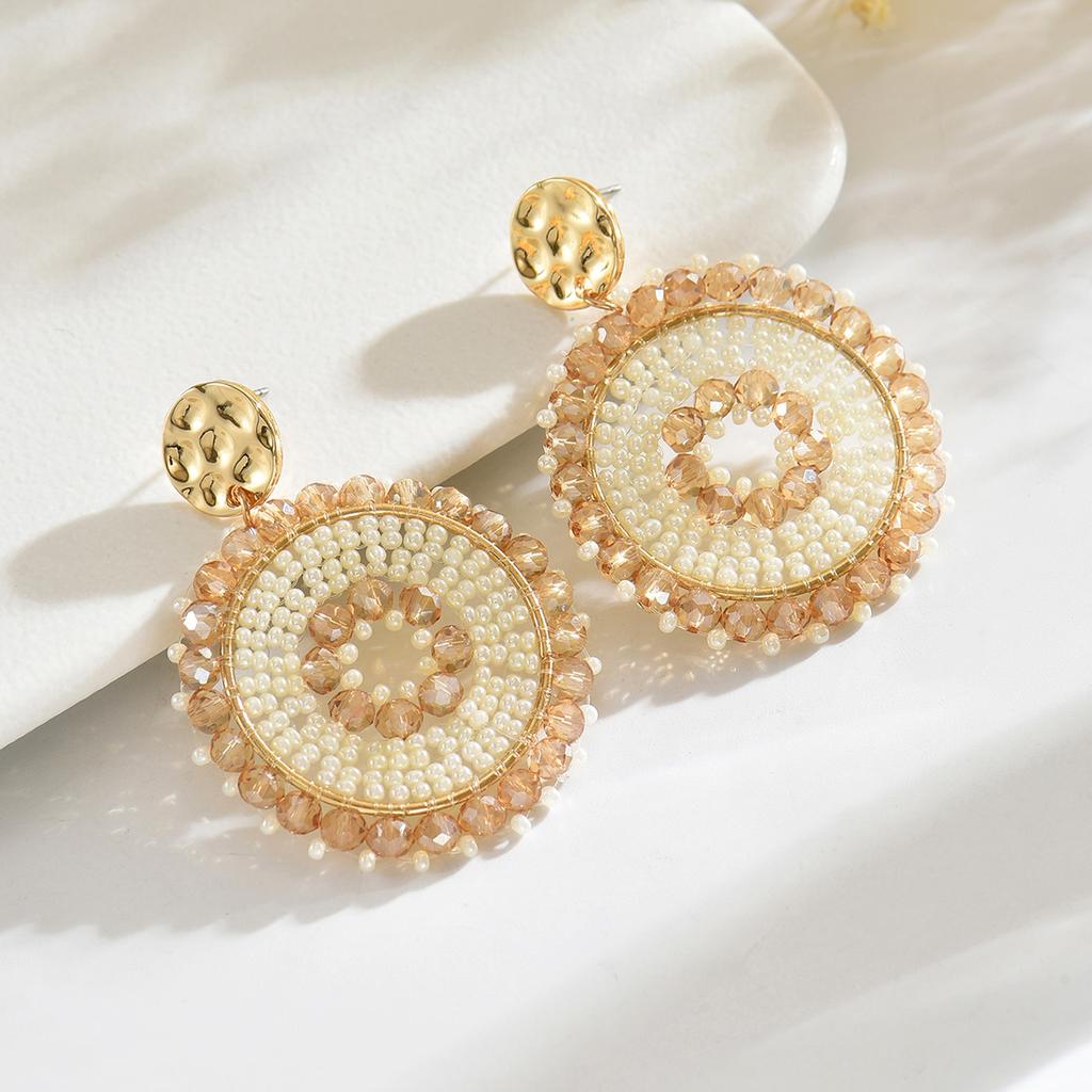 Bohemian Bunte Runde Kristallperlen Ohrhänger für Damen Handgefertigte Geometrische Ohrringe Sommer Party Schmuck Geschenk