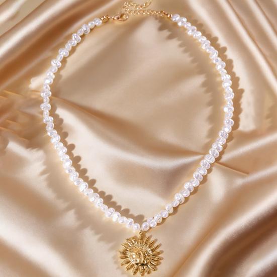 Böhmische Ohrringe Halskette Unregelmäßige Kette Imitation Perlen Halskette Retro Abgenutzte Sonnenform Ohrstecker Gesicht Schlankmachender Schmuck