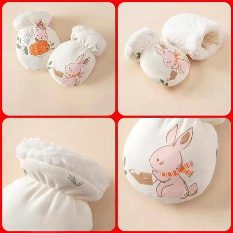 Newborn Baby Mittens 0-24 Months Cartoon Winter Warm Scratch Proof Gloves with Fleece Lining Chewable Teething Hand Protection