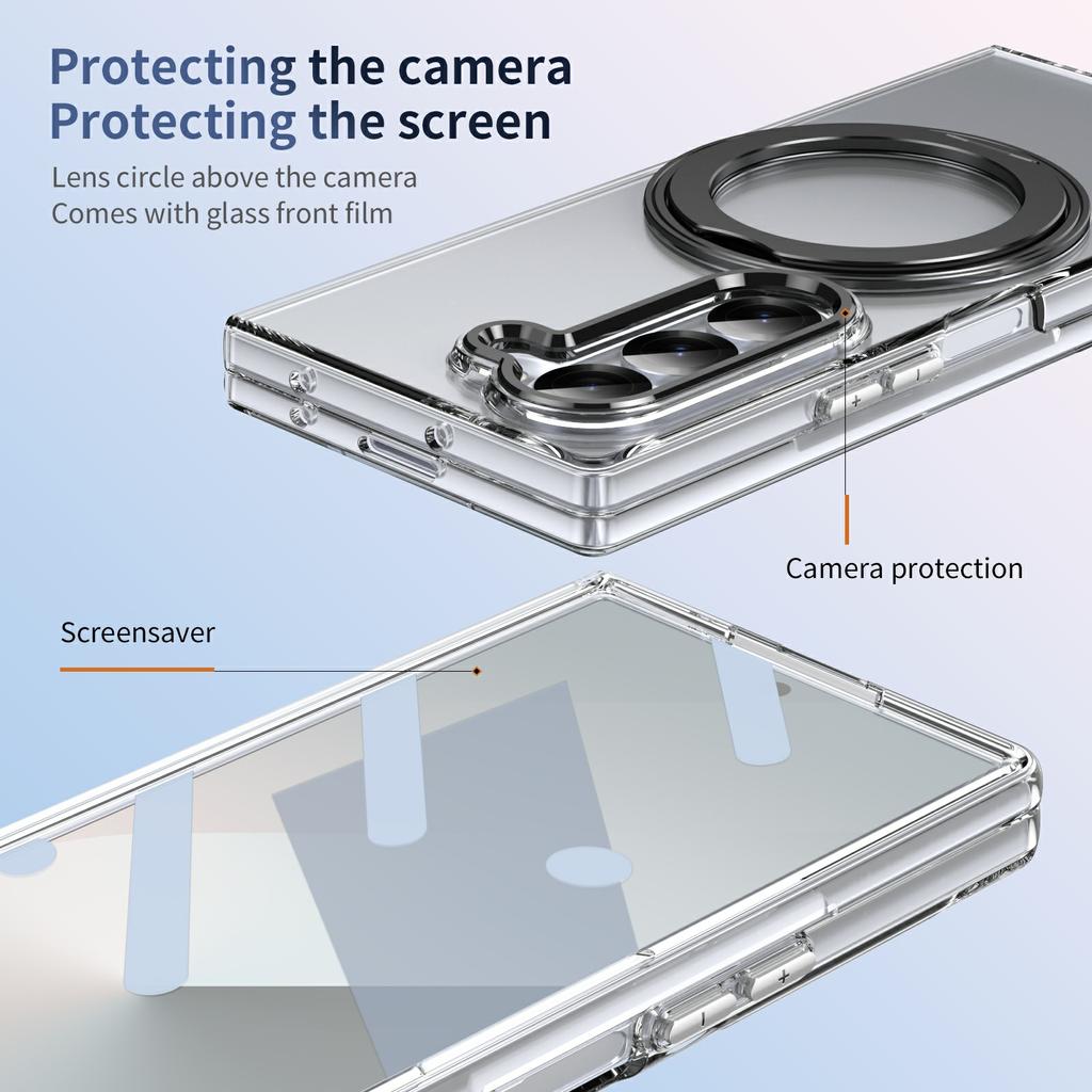 For Samsung Galaxy Z Fold6 5G Case Magnetic Kickstand Clear PC Phone Cover with HD Screen Film