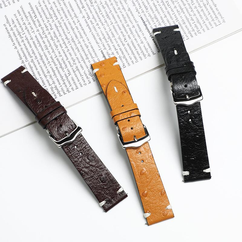 Universal Ostrich Grain Leather Smartwatch Band with Quick Release Buckle