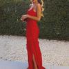 Women Evening Dress Low-cut V Neck Backless Sleeveless Spaghett Strap Split Hem Patchwork Slim Fit Floor Length Solid Color Cocktail Prom Party Maxi