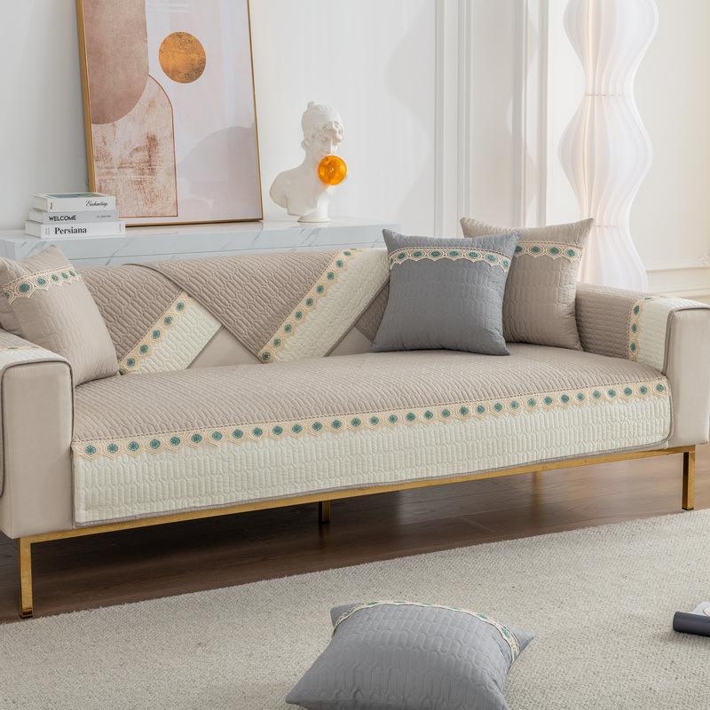 Spring Cotton Color Matching Lace Sofa Cushion Simple Cotton Fabrics Non-Slip Sofa Cushion Towel